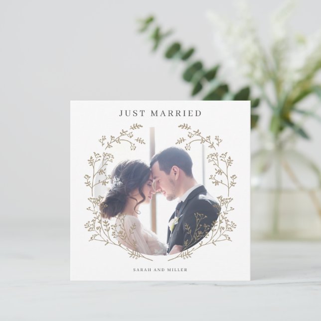 Carte de photo d'annonce de mariage Juste mariés (Debout devant)