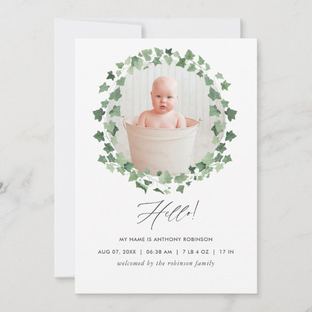 Carte de photo d'annonce de naissance à la gouache (Devant)
