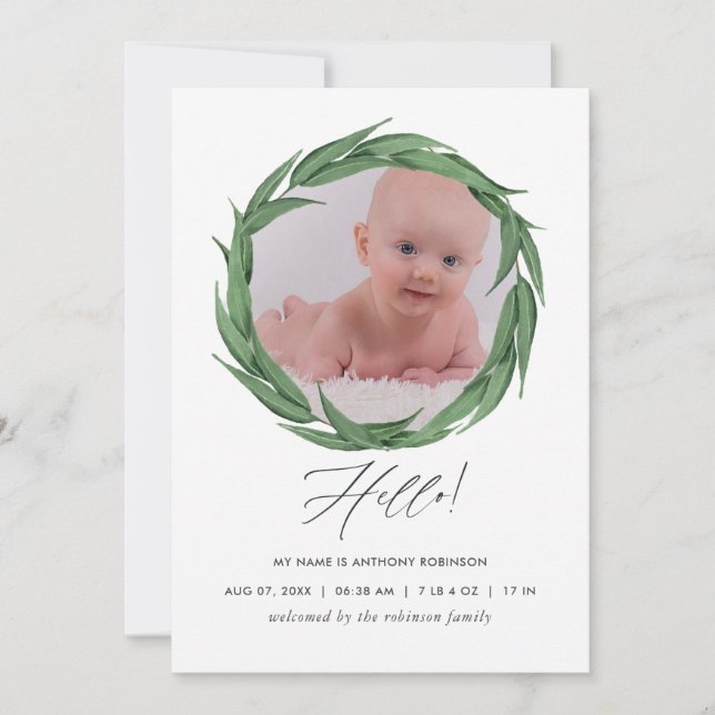Carte de photo d'annonce de naissance à la gouache (Devant)