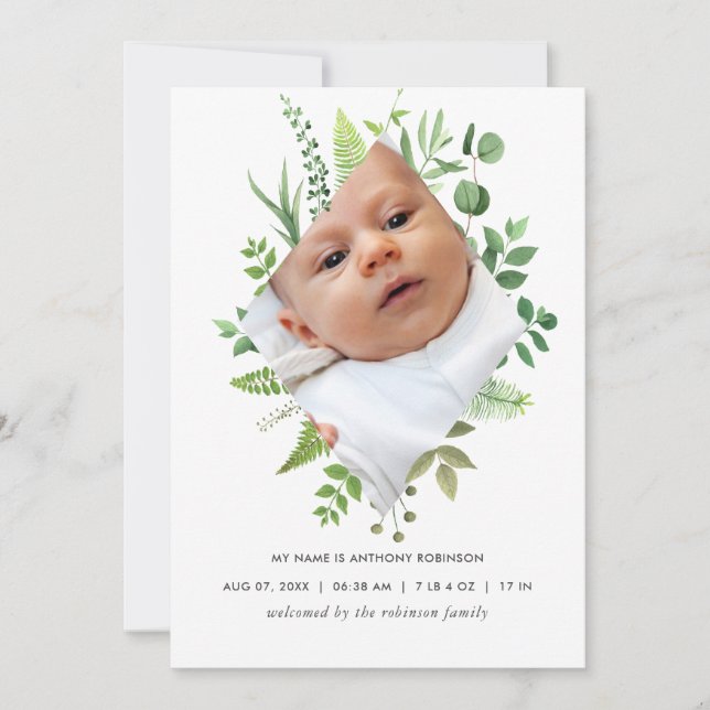 Carte de photo d'annonce de naissance à la gouache (Devant)