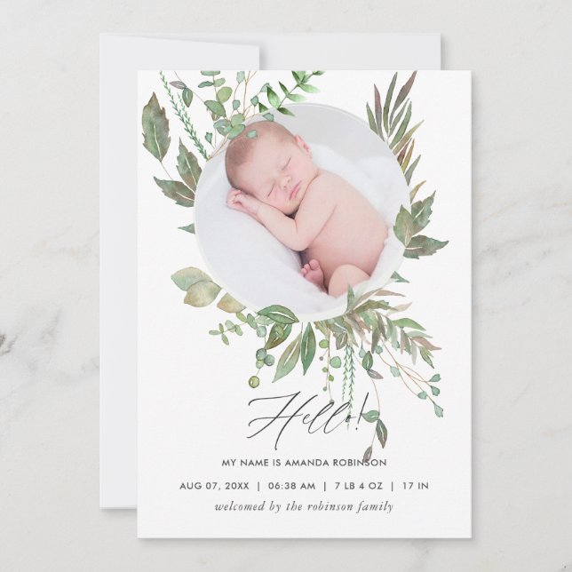 Carte de photo d'annonce de naissance à la gouache (Devant)