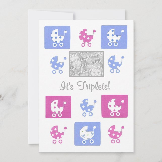 Carte de photo d'annonce de nouveaux bébés triplés (Devant)