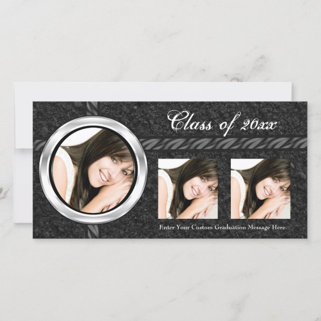 Carte de photo d'annonce de remise de diplôme noir (Devant)