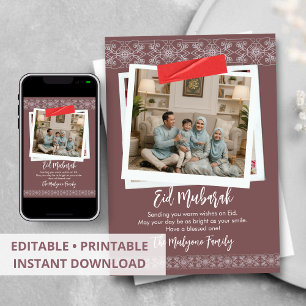 Carte de photo de famille Chic Mauve Rose Eid Muba