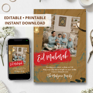 Carte de photo de famille Eid Mubarak Kraft Modern