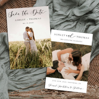 Carte de photo de mariage à l'écriture élégante mo