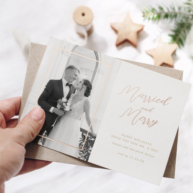 Carte de photo de mariage de vacances en feuille m (Créateur téléchargé)