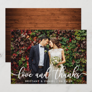 Carte de Photo de Mariage en Bois Love and Thanks