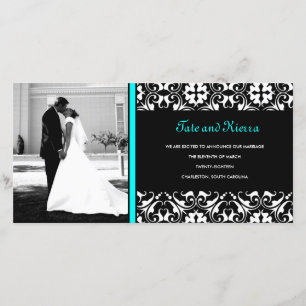 Carte de photo de mariage en damas turquoise 311