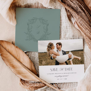 Carte de photo de mariage Jacquard Crest Save the