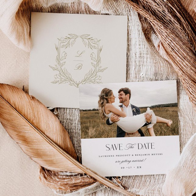 Carte de photo de mariage Jacquard Crest Save the  (Créateur téléchargé)