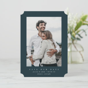 Carte de photo de mariage vert foncé ultra-minimal