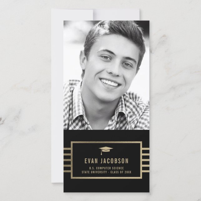 Carte de photo de remise de diplôme à capuchon dor (Devant)