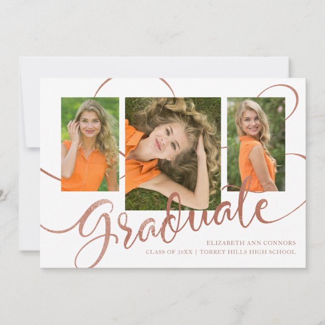 Carte de photo multiple en faux or rose pour diplô (Devant)