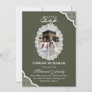 Carte de photo Umrah Mubarak vert olive personnali