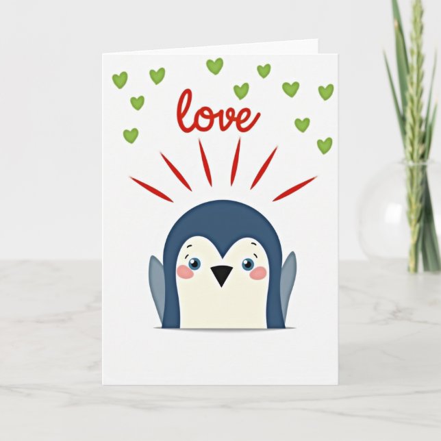 Carte de pingouin d'amour en or faux (Devant)