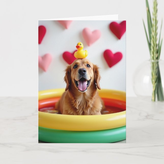 Carte de piscine Golden Retriever joyeuse (Devant)