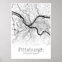 Carte de Pittsburgh - Pennsylvanie - Poster de la 