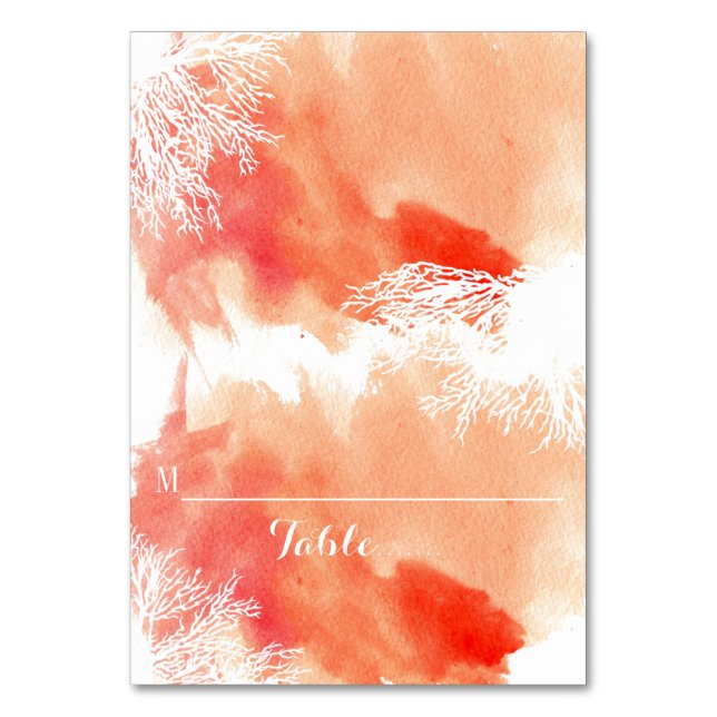 Carte de place mariage de corail moderne aquarelle (Par défaut)