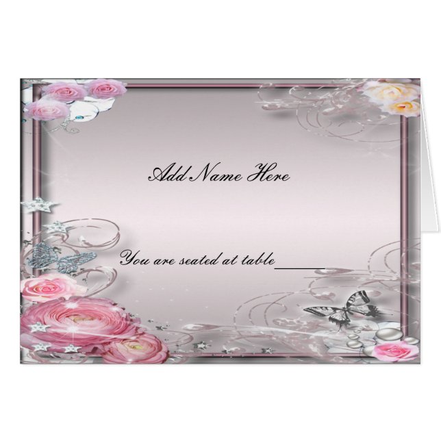 Carte de place Pink Floral Et Papillon Plié Table (Devant Horizontal)