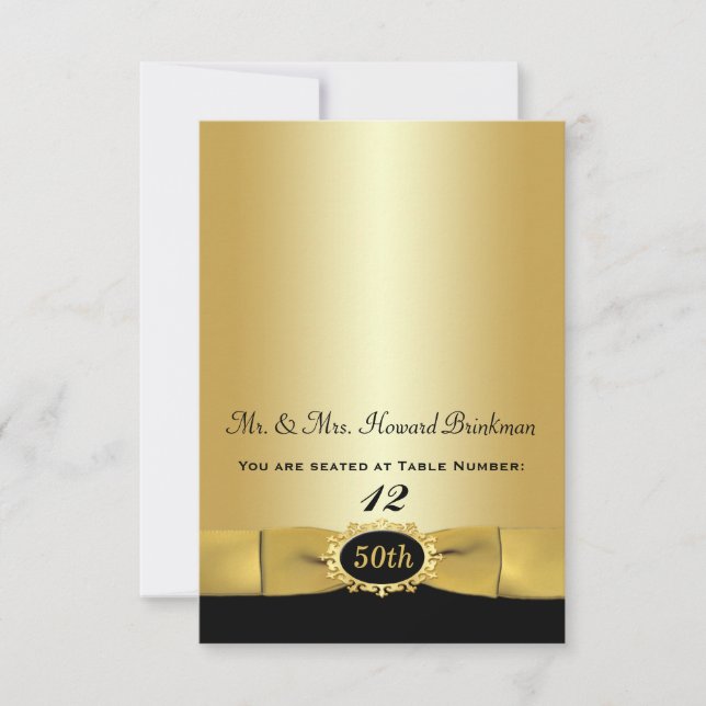 Carte de place pliante Black, Gold 50th Anniversar (Devant)