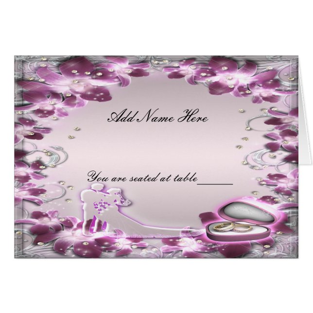 Carte de place tendance violet fleuri chic plié ta (Devant Horizontal)