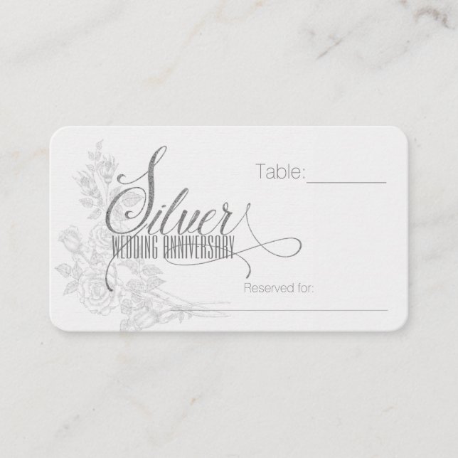 Carte De Placement 25e Anniversaire de Mariage Argent avec Roses Blan (Devant)