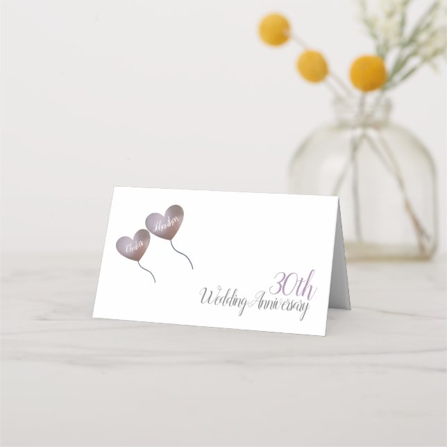 Carte De Placement 30e anniversaire de la perle ballons de coeur viol (Devant)