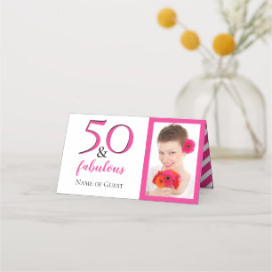 Carte De Placement 50 & Fabuleux Photo Pink Chevron White Party