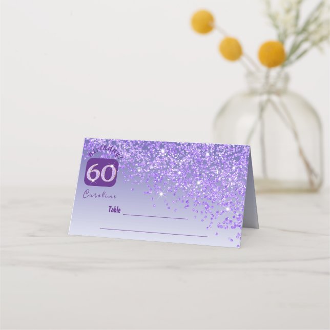 Carte De Placement 60e Anniversaire Parties scintillant violette Cart (Devant)