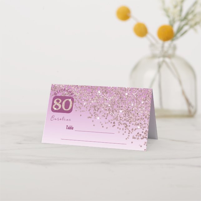 Carte De Placement 80e anniversaire Rose Parties scintillant d'or (Devant)
