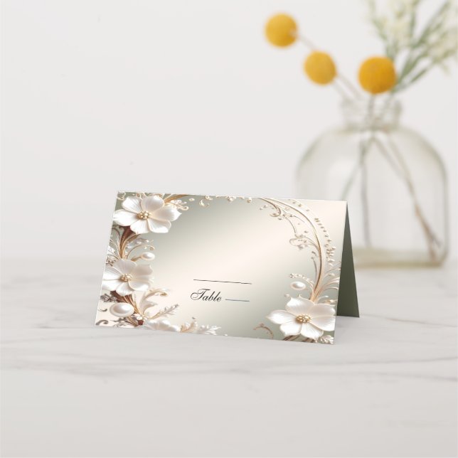 Carte de placement à cadre floral blanc orné (Devant)