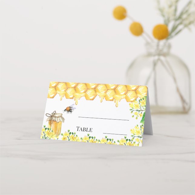 Carte De Placement abeilles nid d'abeille jaune floraux fête de jardi (Devant)