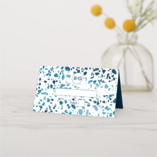 Carte De Placement Abstrait moderne Terrazzo Mosaic Blue Mariage plac