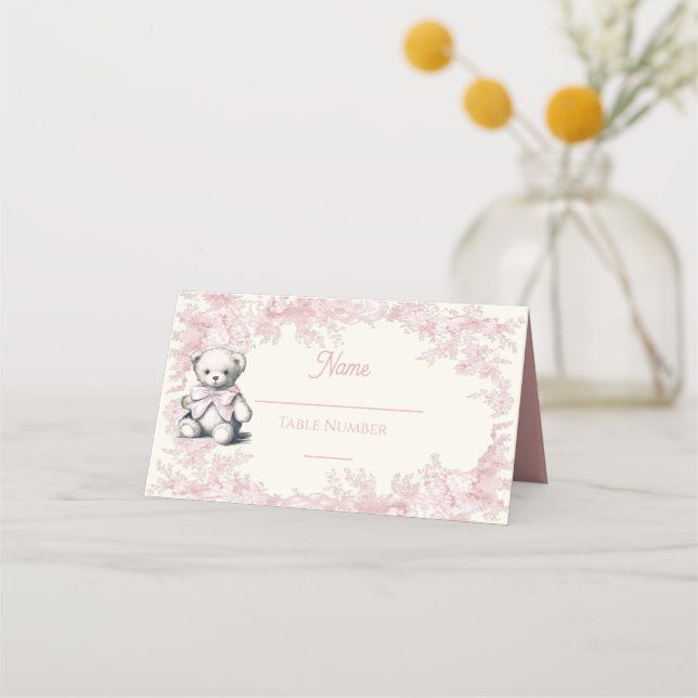 Carte De Placement Affiche de bienvenue Baby shower en toile rose Ted (Devant)