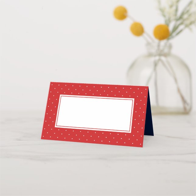 Carte De Placement Ajouter votre texte Pointe Polka rouge et blanche  (Devant)