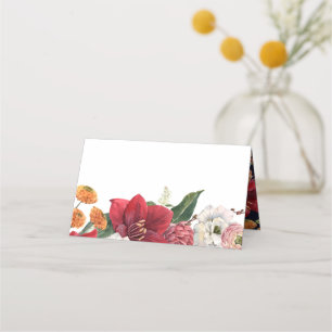 Carte De Placement Amaryllis et Chrysanthemums Mariage botanique