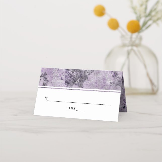 Carte De Placement Améthyste geode violet marbre mariage plié escorte (Devant)