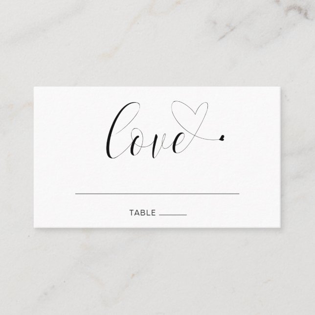 Carte De Placement Amour Noir et Blanc Élégant Mariage Moderne Mignon (Devant)