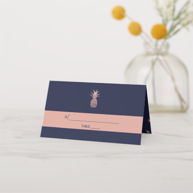 Carte De Placement Ananas rose or do-it-yourself bleu marine (Devant)
