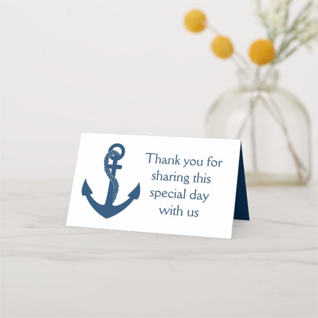 Carte De Placement Ancre bleu marine Merci Mariage (Devant)