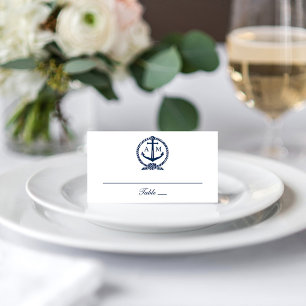 Carte De Placement Ancre de mariage bleu marine nautique monogramme