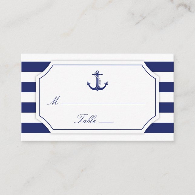 Carte De Placement Ancre nautique   Bleu Mariage (Devant)