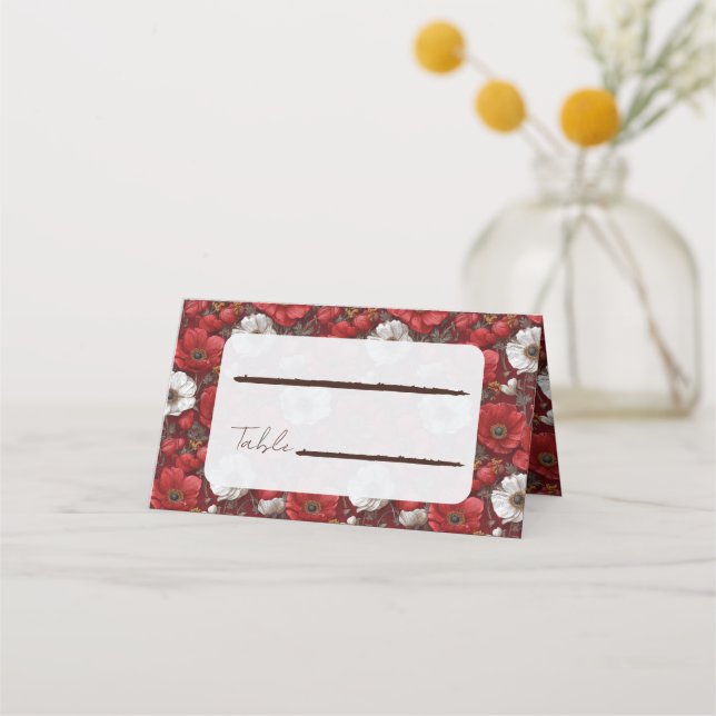Carte De Placement Anémones Fantaisie Fleur Mariage d'Automne (Devant)