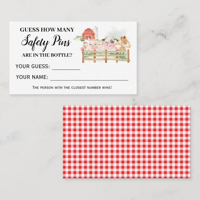 Carte De Placement Animaux de ferme Combien de casiers de sécurité Ca (Devant / Derrière)