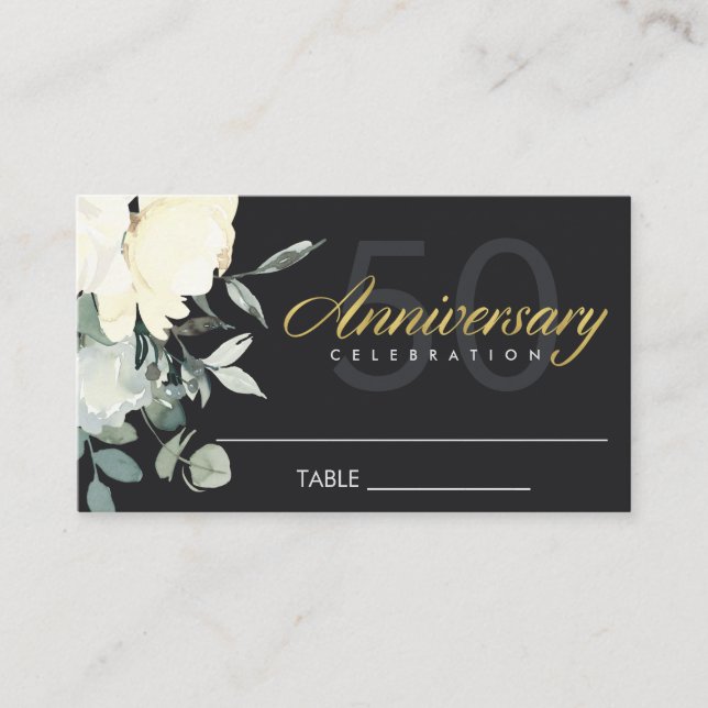 CARTE DE PLACEMENT ANNIVERSAIRE D'IVOIRE NOIR FLORALE BLANC (Devant)
