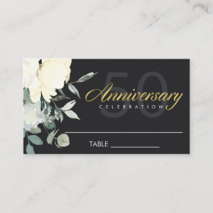 CARTE DE PLACEMENT ANNIVERSAIRE D'IVOIRE NOIR FLORALE BLANC