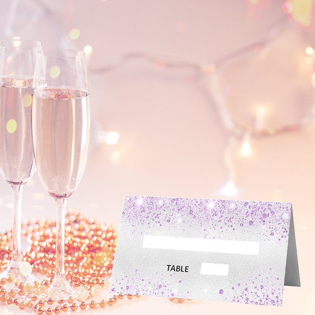 Carte De Placement Anniversaire fête argent violet parties scintillan (Créateur téléchargé)