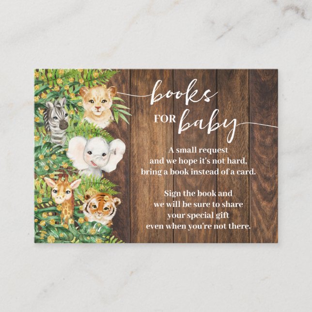 Carte De Placement Apportez un livre Rustic Safari Baby shower Card (Devant)