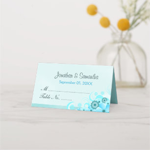 Carte De Placement Aqua bleu clair Hibiscus Floral Table pliée